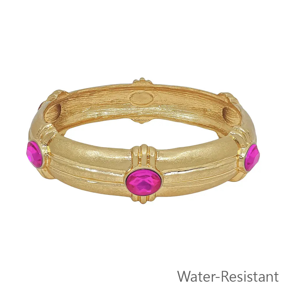 Water Resistant Gold Hammered Bracelet Pink