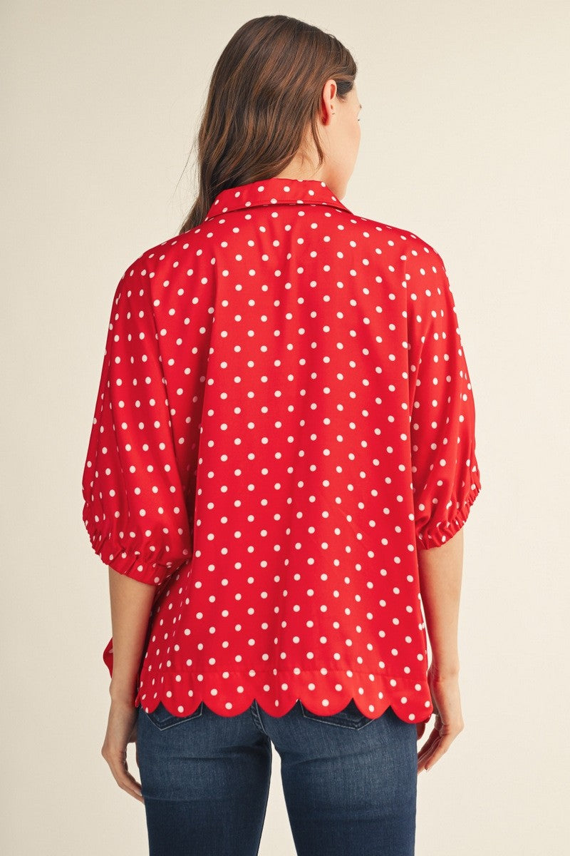The Darling Days Red Polka Dot Scalloped Top