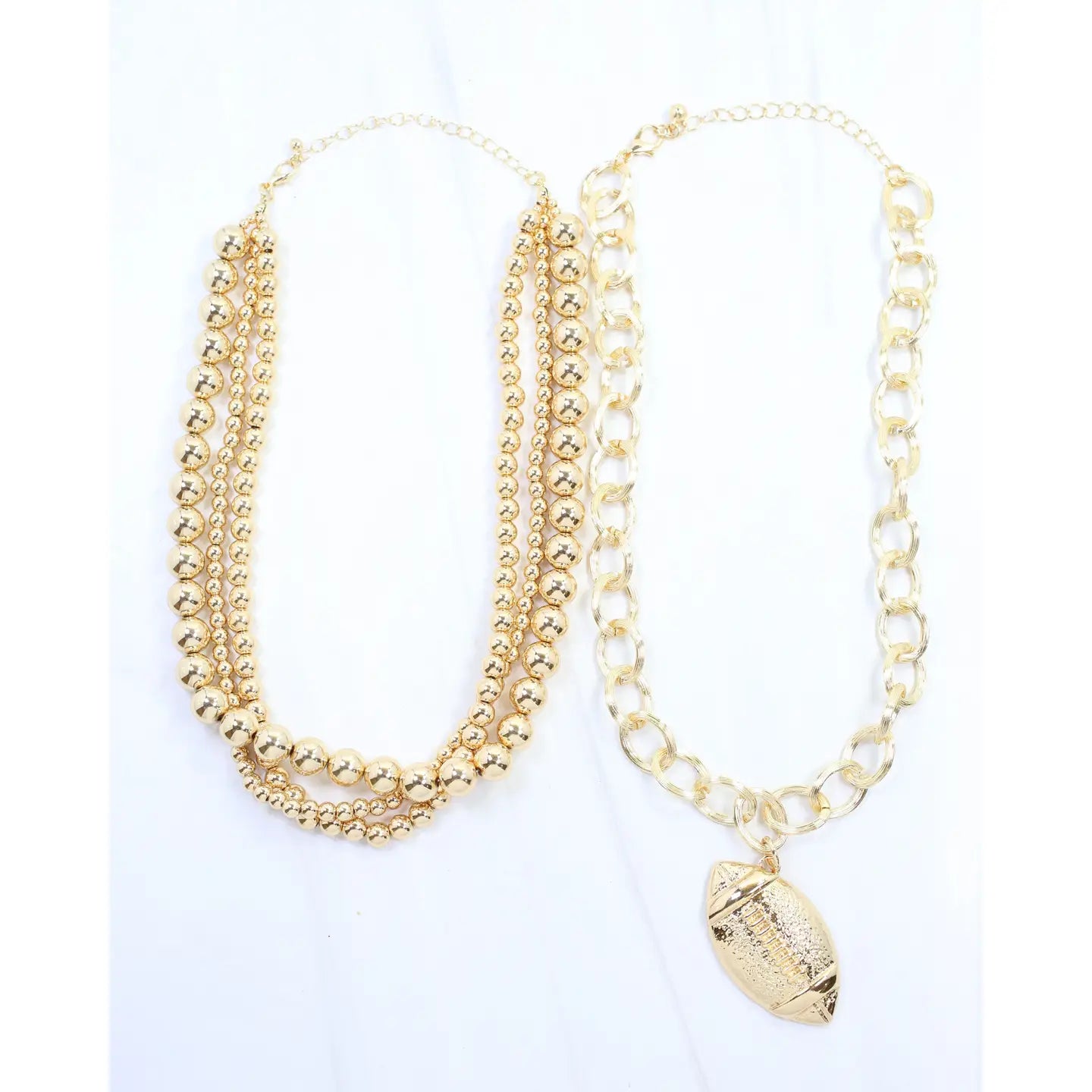 Bree Beaded Layered Necklace Football Gold