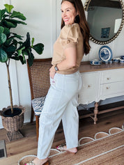 Risen Tummy Control White Ankle Barrel Jeans *Final Sale*