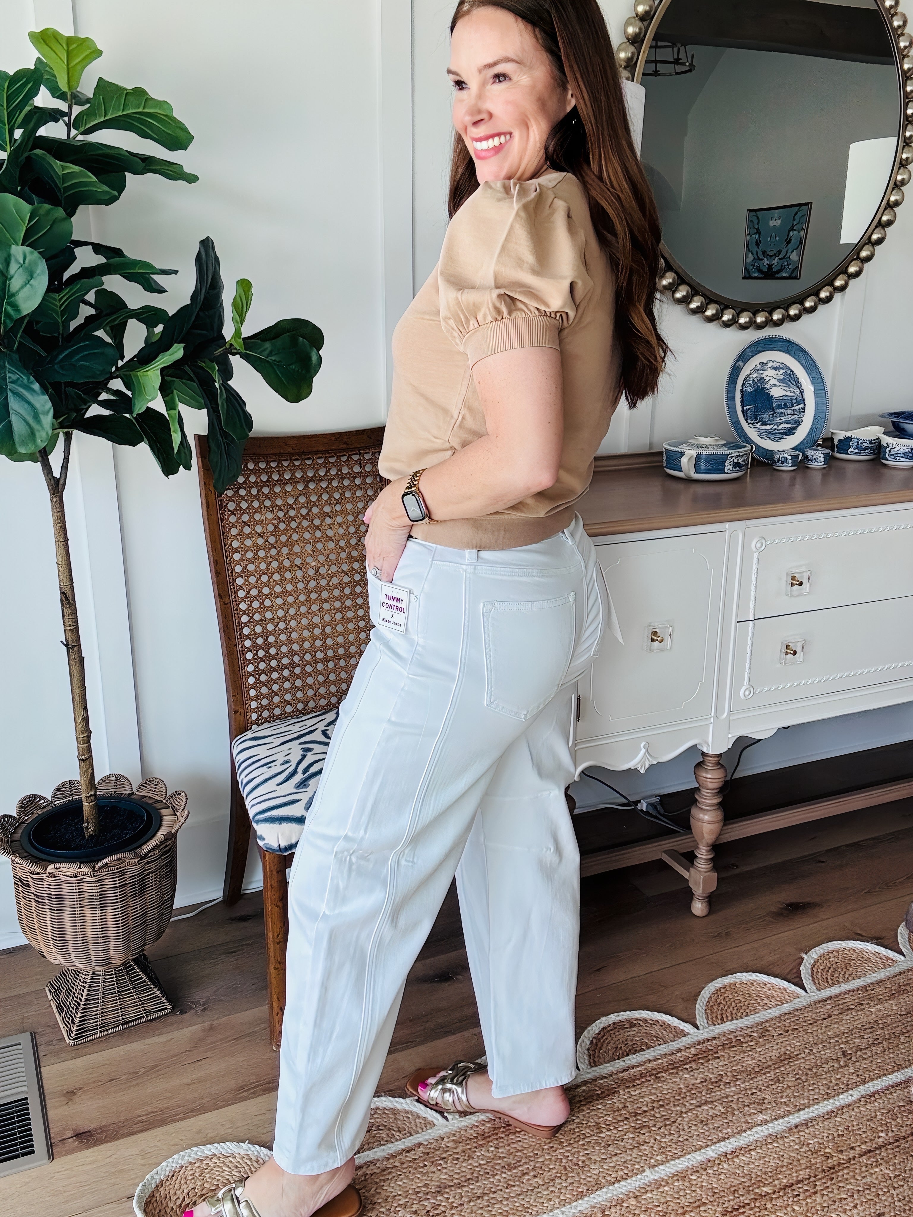 Risen Tummy Control White Ankle Barrel Jeans *Final Sale*