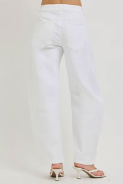 Risen Tummy Control White Ankle Barrel Jeans *Final Sale*