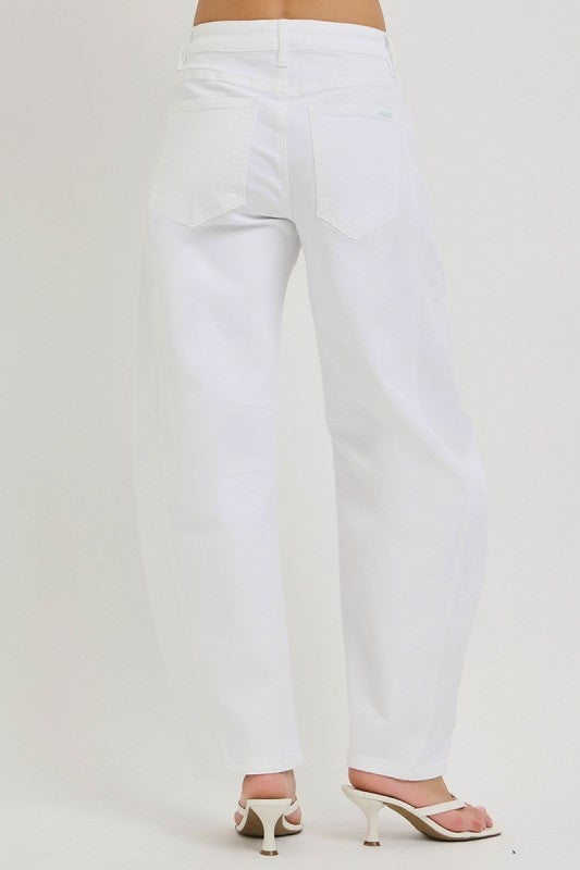 Risen Tummy Control White Ankle Barrel Jeans *Final Sale*