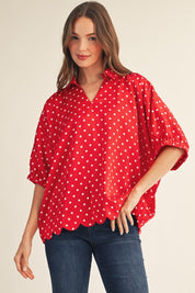 The Darling Days Red Polka Dot Scalloped Top