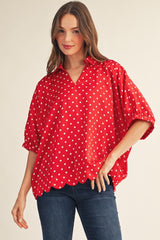 The Darling Days Red Polka Dot Scalloped Top