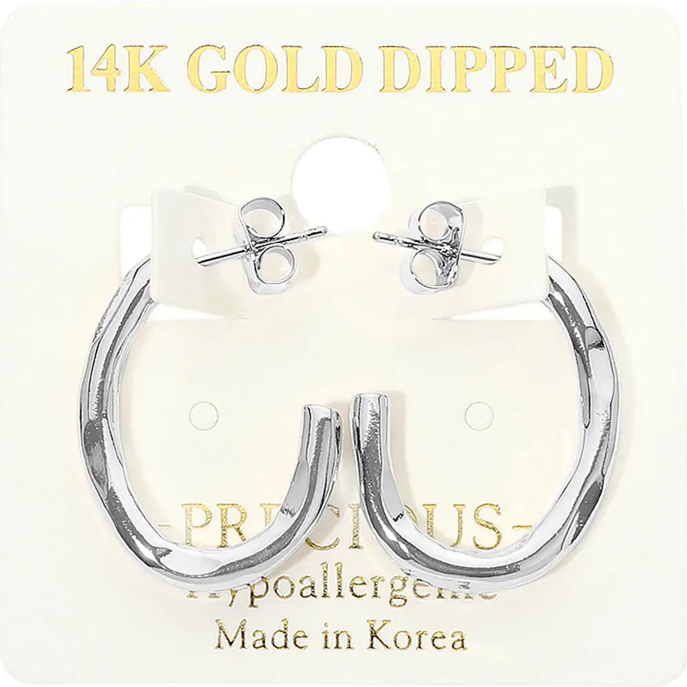 Silver Sculpted Open Oval Hoop Earrings