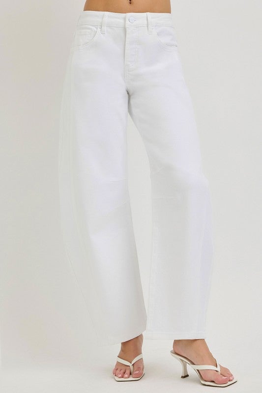 Risen Tummy Control White Ankle Barrel Jeans *Final Sale*