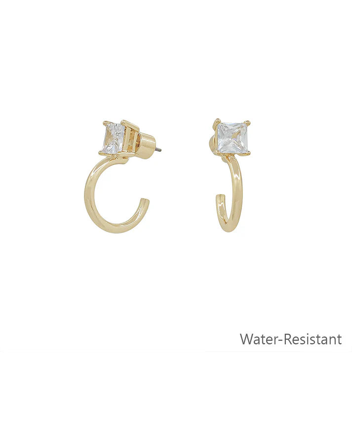 Gold Square Crystal Hoop Earrings