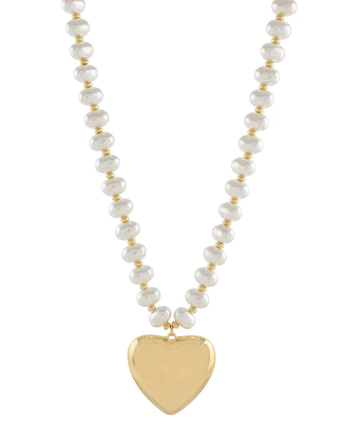 Heart Pendant Oval Pearl Necklace