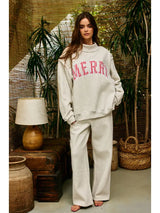 Embroidered Red Polka Mock Neck Sweatshirt
